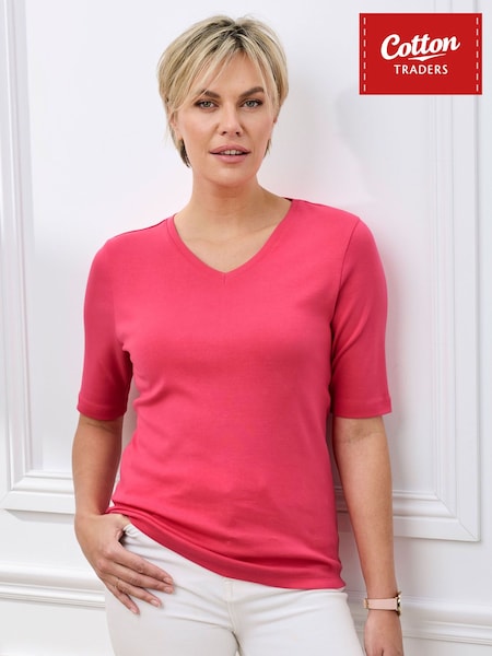 Pink - Cotton Traders Wrinkle Free 1/2 Sleeve V-neck Top