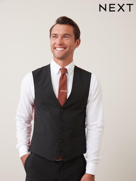 Black Regular Fit Wool Mix Textured Suit Waistcoat (663643) | €27