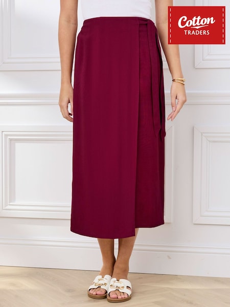 Rot - Cotton Traders Mock Wrap Linen Blend Midi Skirt