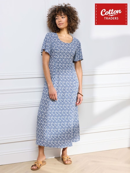 Light Blue - Cotton Traders Printed Crinkle Maxi Dress