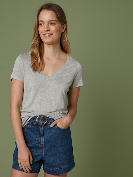gri melanj - Tricou lejer cu decolteu în V (663924) | 37 LEI