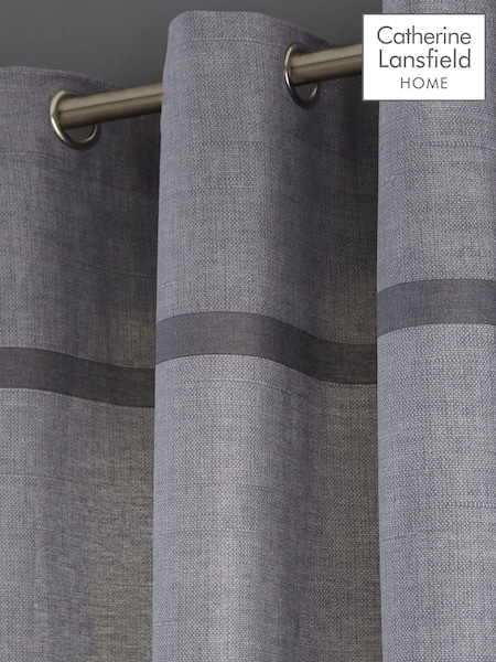 Catherine Lansfield Grey 100% Cotton Melville Woven Texture Eyelet Curtains (664163) | €12.50 - €31