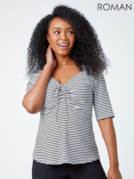 Roman Black Stripe Ruched Stretch Top (664173) | €40