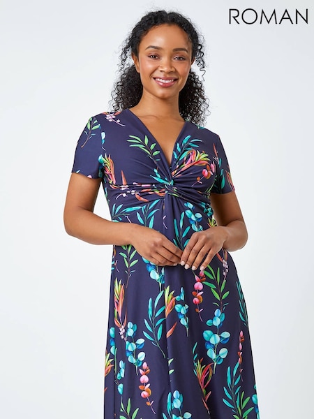 Roman Floral Twist Detail Stretch Dress (664221) | 313 LEI
