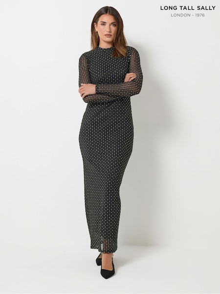 Black - Long Tall Sally Glitter Lattice Mesh Maxi Dress