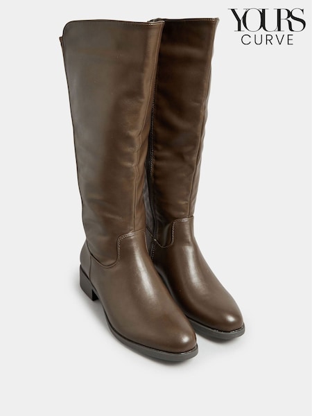 Brown - Yours Curve Pu Stretch Heeled Knee High Boots