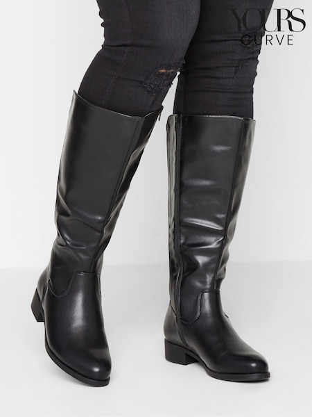 Negro - Botas elásticas altas por la rodilla de Yours Curve