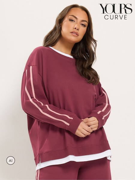 Red - Yours Curve 2-in-1 Sweat Top & Jogger Set
