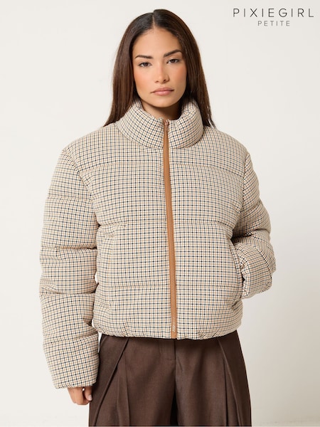 Natural - Pixiegirl Petite Check Puffer Coat