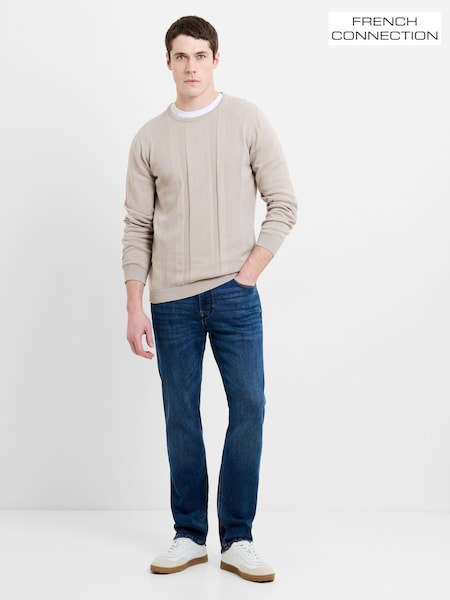 Grädde - Regular French Connection Cotton Panel Detail Crew Neck Long Sleeve Jumper