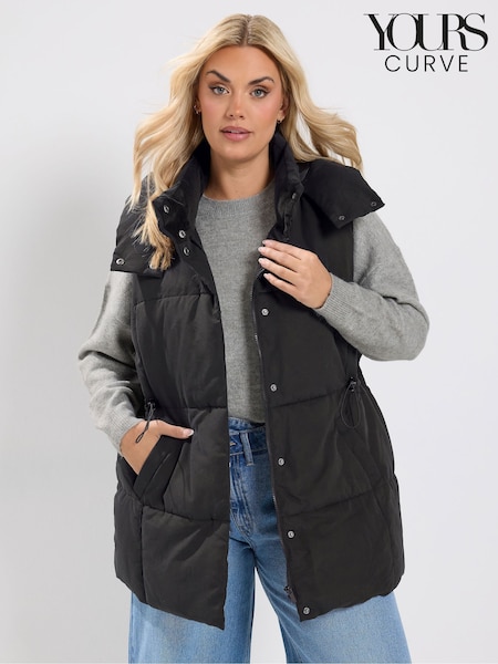 Black - Yours Curve Short Padded Gilet