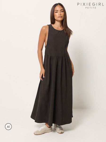 חום - Pixiegirl Petite Cord Pinafore Midi Dress