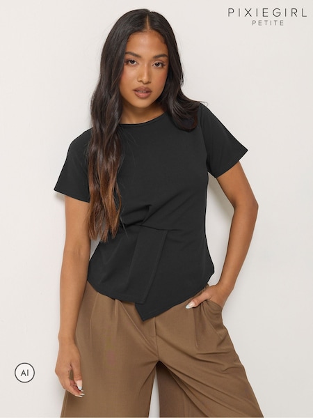 Черный - Pixiegirl Petite Pleat Detail Short Sleeve Top