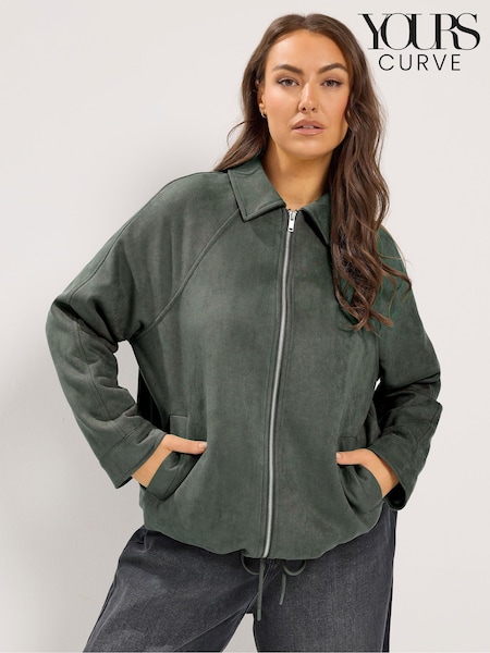 Green - Yours Curve Suedette Bomber Jacket