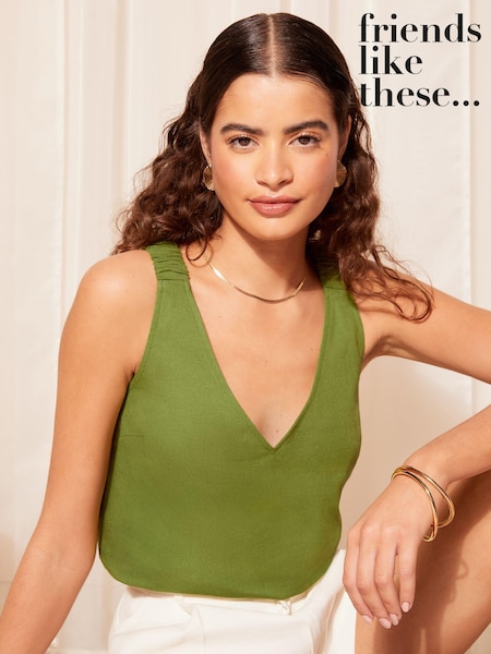 Verde - Friends Like These Shirred Strap Decolteu în V Lenjerie de pat Swing Vest (664879) | 89 LEI