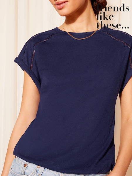 Friends Like These Navy Blue Short Sleeve Ladder Trim Bubble Hem T-Shirt (665002) | €14