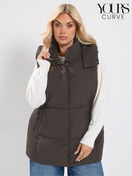 Brown - Yours Curve Short Padded Gilet