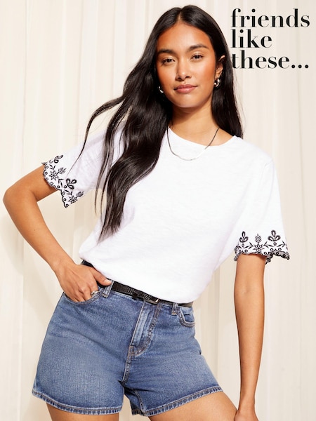 Friends Like These White Short Sleeve Contrast Broderie Sleeve T-Shirt (665023) | €15