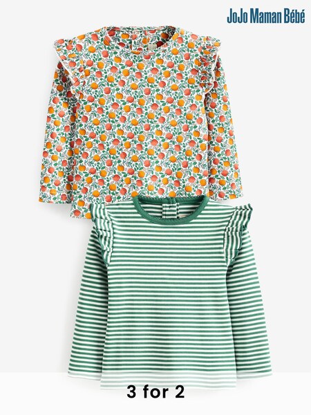 Obleka Russet Apple - JoJo Maman Bébé 2-Pack Print & Stripe Frill Tops (665193) | € 26