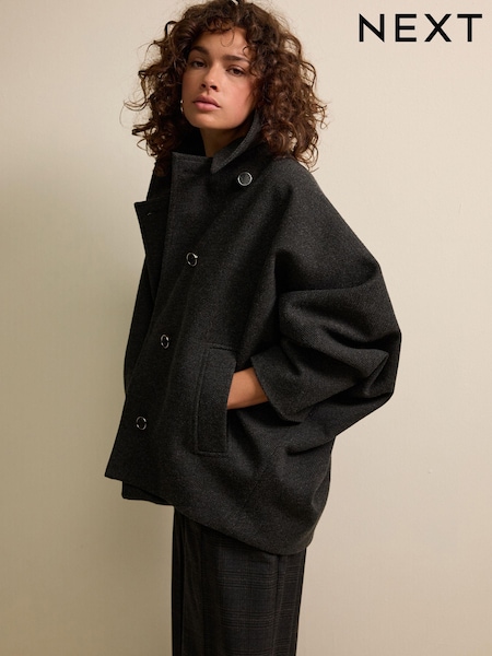 Charcoal Grey Asymetric Button Cape Coat (665295) | €32.50