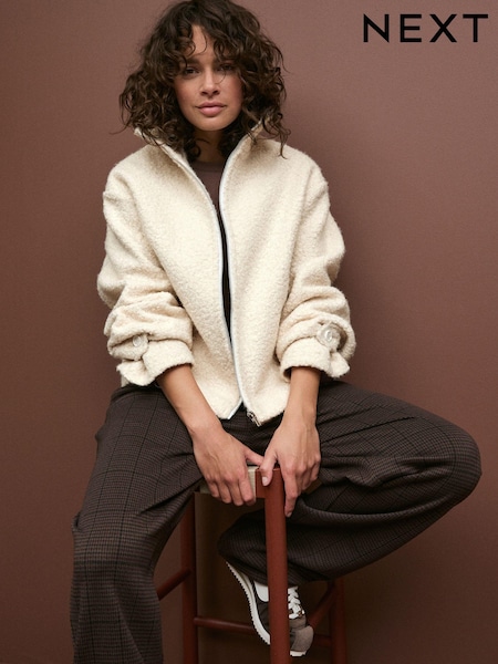 Ecru Cream Textured Funnel Neck Jacket (665313) | €19