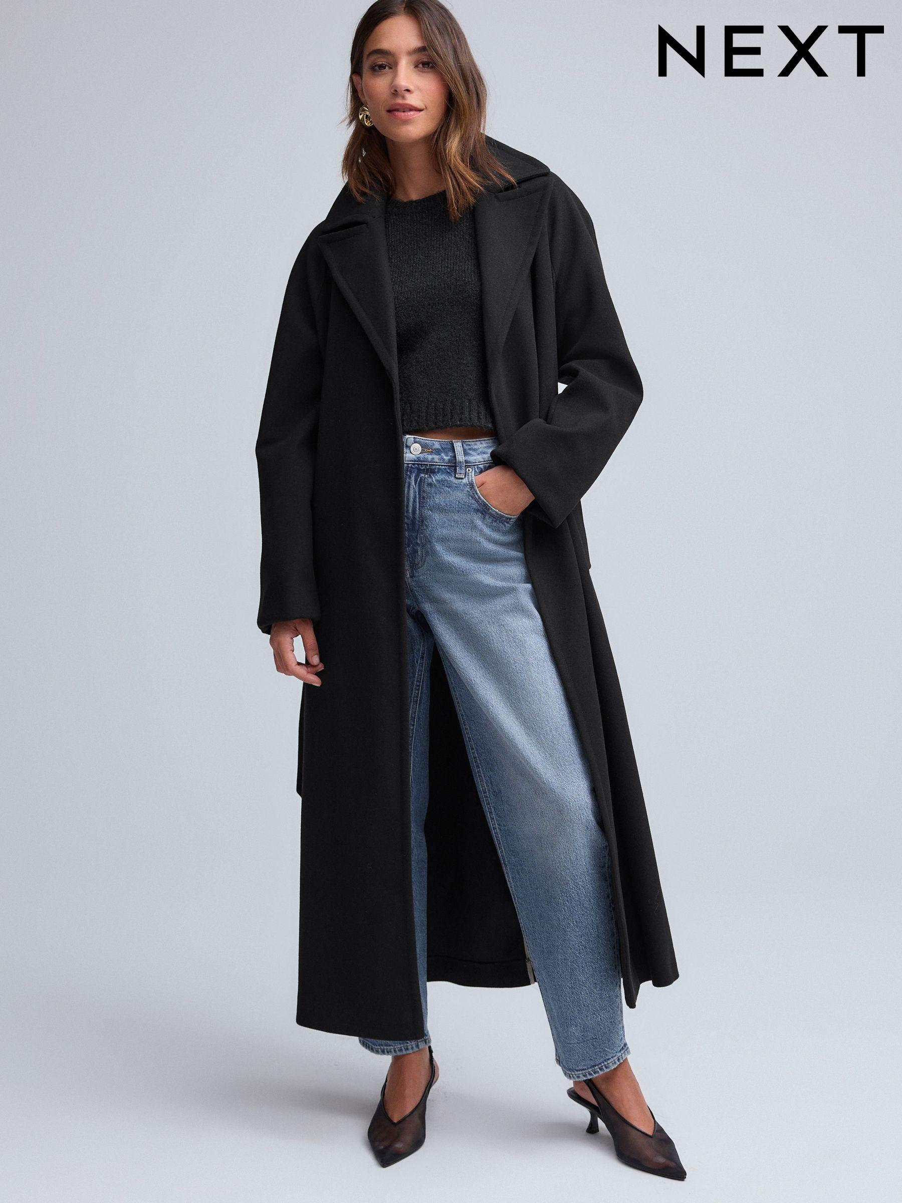 Petite black longline coat shop