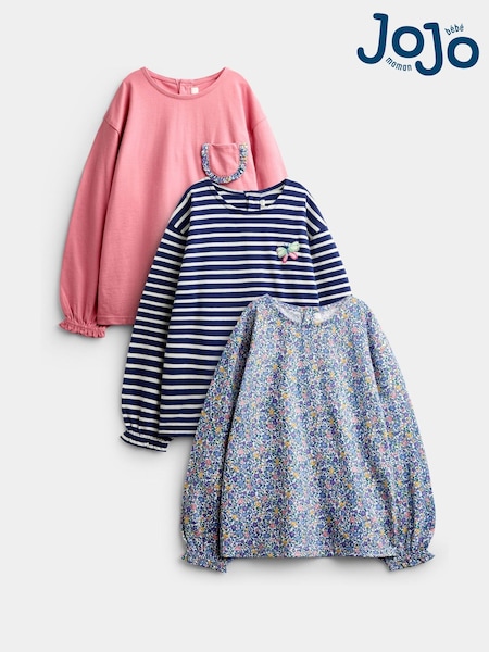 Navy Blue Butterfly - Jojo Maman Bébé 3-pack Long Sleeve T-shirts