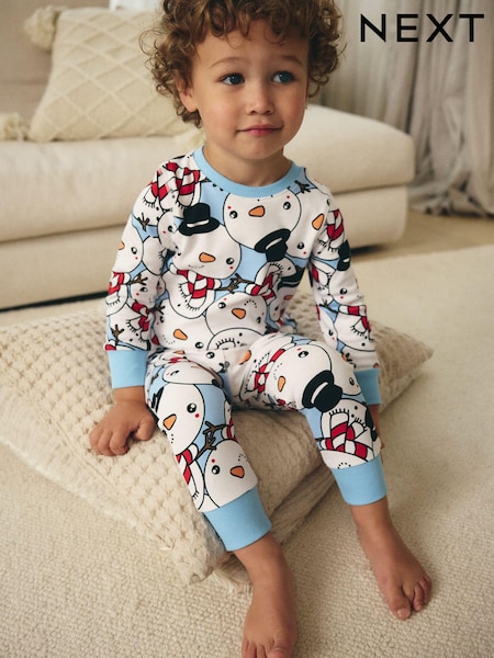Blue Snowman 100% Cotton Single Christmas Pyjamas (9mths-10yrs) (665623) | AED39 - AED49