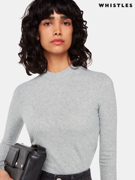 Whistles Grey Diagonal Rib Crew Neck Top (665788) | 18 €