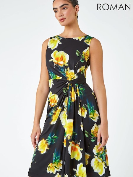 Roman Black Floral Twist Detail Stretch Dress (665835) | €51