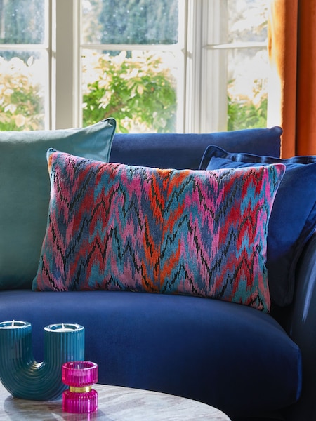 Multi Bright Zig Zag Cut Velvet 40 x 59cm Oblong Cushion (666012) | LEI 121