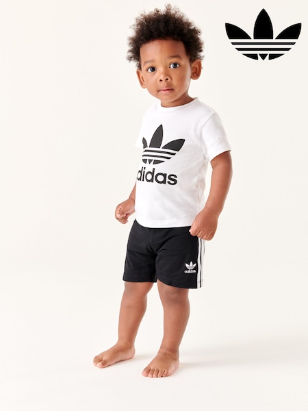 adidas Originals Black/White Infant Trefoil 100% Cotton T-Shirt and Shorts Set (666084) | €20