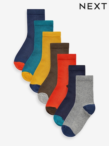 Mehrfarbig/Farbblockdesign - Cotton Rich Fine Rib Socks 7 Pack (666534) | 7 € - 10 €