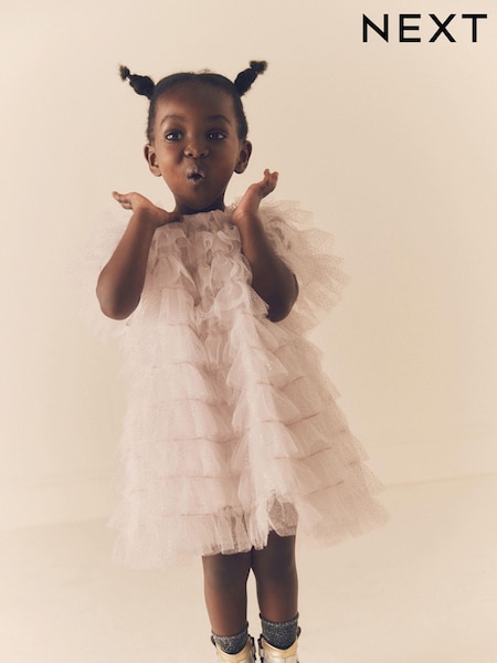 Shell Pink Sparkle Ruffle Mesh Dress (3mths-8yrs) (666549) | AED85 - AED106