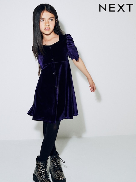 Purple Velvet Shirred Sleeve Dress (3-16yrs) (666730) | € 16 - € 22