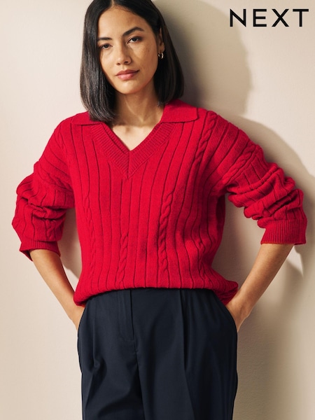Red Cable Detail Polo Neck Jumper (667135) | € 12