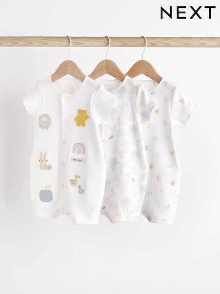 White Farmyard Baby 100% Cotton Rompers 3 Pack (0mths-2yrs) (667228) | € 16 - € 18