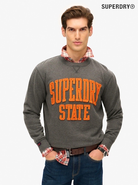 Superdry Charcoal Marl Charcoal Marl Vintage Athletic Crew 100% Cotton Sweatshirt (667732) | R$ 640