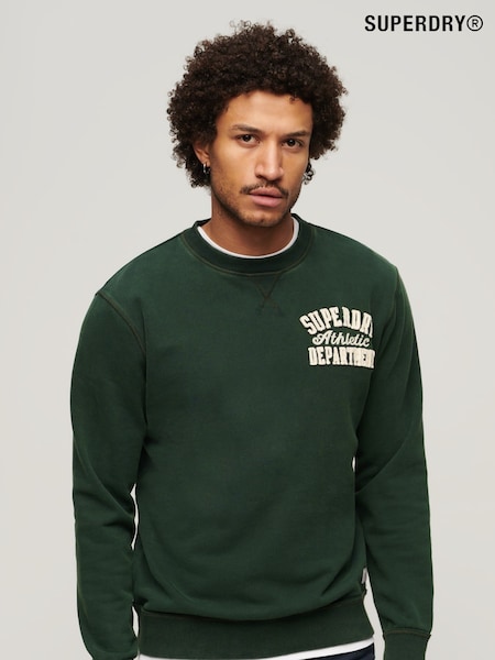 Superdry Academy Dark Green Charcoal Marl Vintage Athletic Crew 100% Cotton Sweatshirt (667786) | R$ 640