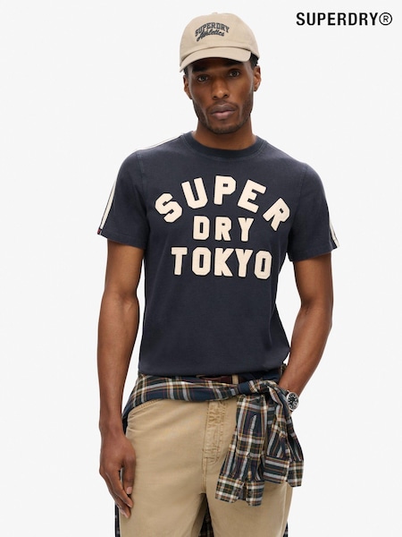 Superdry Blue Vintage Athletic Stripe 100% Cotton T-Shirt (667977) | €53