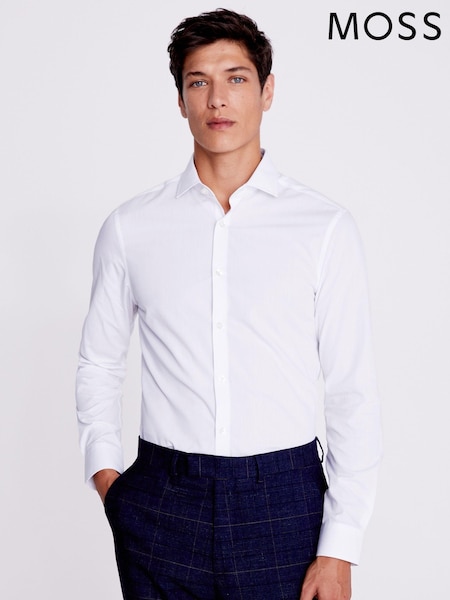 MOSS White Slim Single Cuff Easy Care Shirt (668185) | 173 QAR