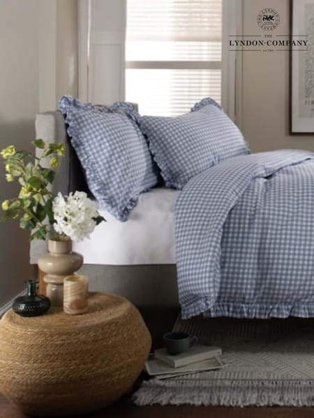 The Lyndon Company Gingham Frilled Duvet Cover And Pillowcase Set