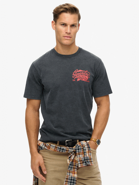 Superdry Mid Back in Black Loose 100% Cotton Biker Rock Graphic T-Shirt (668388) | €46
