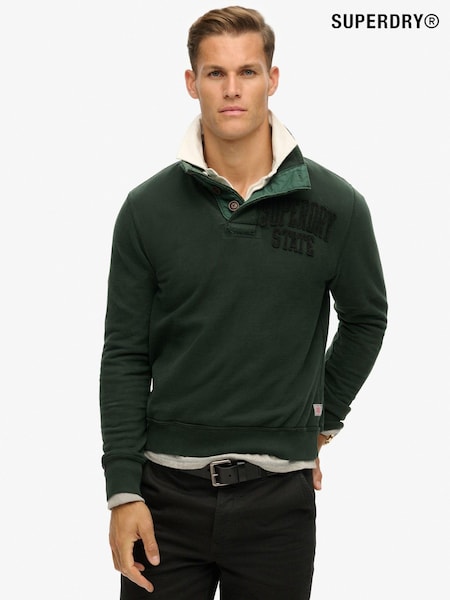 Superdry Academy Dark Green Vintage Athletic Henley 100% Cotton Jumper (668411) | €99