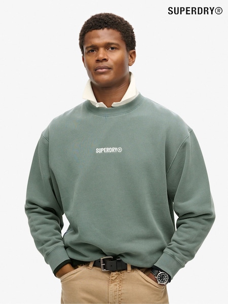 Superdry Stormy Weather Blue Army Khaki Micro Logo Graphic Loose Crew Neck Sweatshirt (668533) | R$ 495