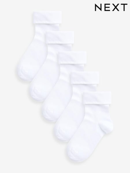 Weiß - 5 Pack Cotton Rich Roll Top Ankle School Socks (668661) | 7 € - 9 €