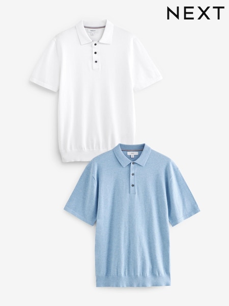 White/Light Blue Regular Fit Knitted Polo Shirts 2 Pack (668925) | €21