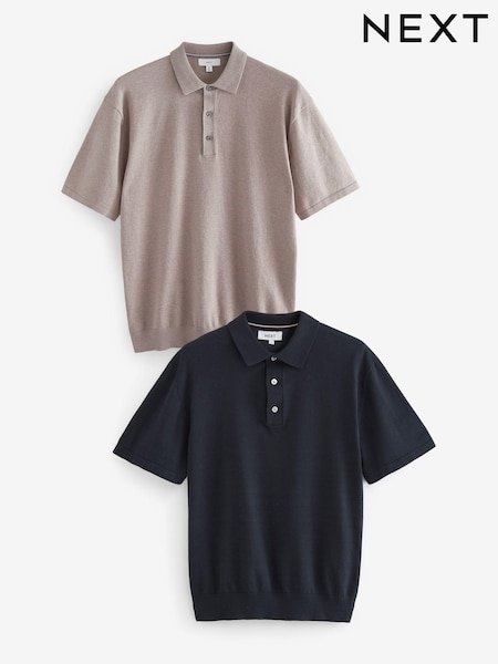 محايد/كحلي - Regular Fit Knitted Polo Shirts 2 Pack (668938) | ‏98 د.إ.‏