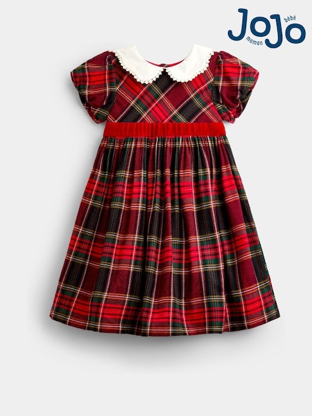 Burgundy Red Tartan - Jojo Maman Bébé Puff Sleeve Dress