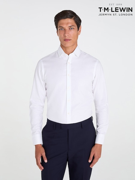 White - Slim Fit Tm Lewin Non-iron Regular Plain Twill Single Cuff Shirt